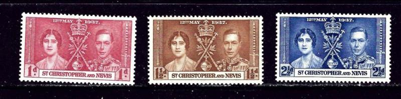 St Kitts-Nevis 76-78 MNH 1937 KGVI Coronation