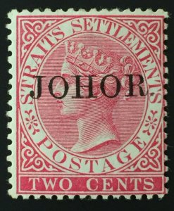 Malaya Johor opt Strait Settlements 1888 QV 2c MLH  opt WITH STOP SG#14? M1841