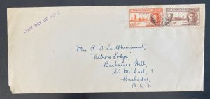 1946 Barbados First Day Cover FDC To St Michael Peace Stamp Issue King George 6
