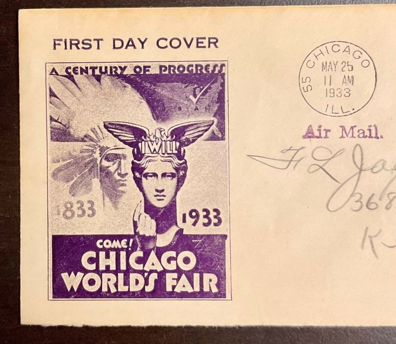 729 Washington Stamp Exchange Cachet 1933 Century of Progress  FDC  P-61