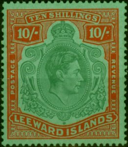 Leeward Islands 1938 10s Bluish Green & Deep Red-Green SG113 Fine MNH