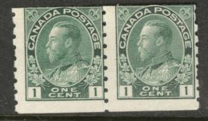 CANADA Scott 125 MH* thinned perf 8 pair 1912 1c coil  CV$50