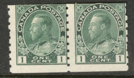 CANADA Scott 125 MH* thinned perf 8 pair 1912 1c coil  CV$50