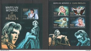 2013 Central Africa Legendary Marilyn Monroe & Elvis Presley Kb+Bl ** Ca607