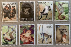 Rwanda 1978 Moneys and Apes, MNH. Scott 857-864, CV $10.20