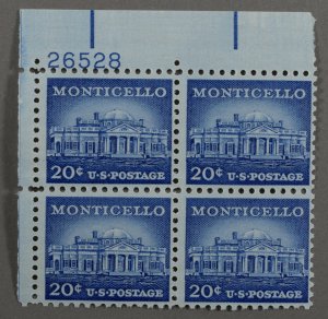 United States #1047 MNH VF Plate Block Gum Xtra Fine Monticello