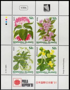 MARSHALL ISLANDS - 1991 FLOWERS / PHILA NIPPON '91 - MIN. SHEET MINT NH