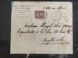 1937 Saigon French Vietnam Commercial Cover To Mytho Village mortgage Credit