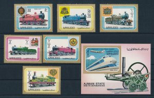 [114043] Ajman 1972 Railway trains Eisenbahn Locomotives with Sheet MNH
