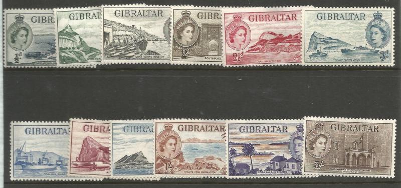 GIBRALTAR 132-143, HINGE REMNANT, INCOMPLETE SET OF 12 STAMPS, CORONATION ISS...