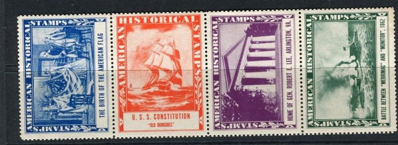 USA; 1940s early Pictorial series Historical stamps Mint MNH colour strip