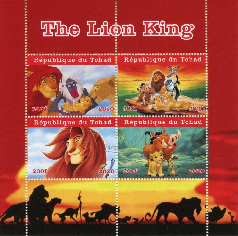 Disney Stamps Chad 2020 CTO Lion King Simba Cartoons Animation 4v M/S