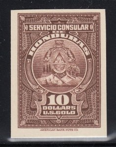 Honduras 1930’s $10 Brown Consular Service Revenue ABNC Plate Proof