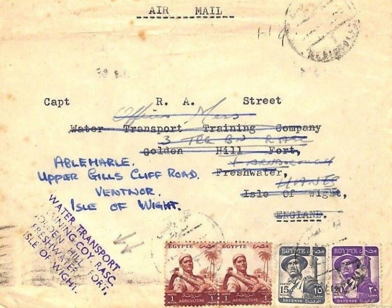 AY15 1956 Egypt Cover GB IOW *Water Transport Training Coy* GOLDEN HILL FORT