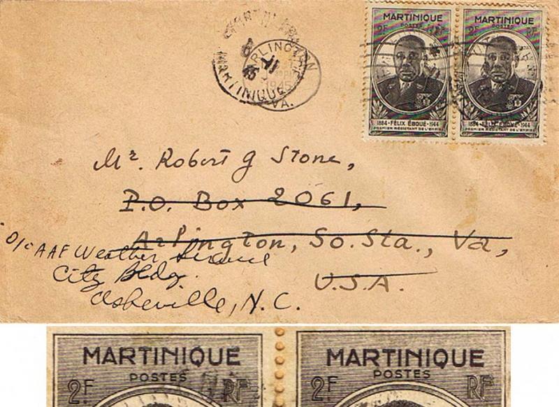 Martinique 2F Eboue (2) 1945 Fort de France, Martinique to Arlington, Va. For...