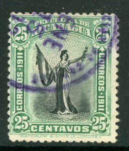 Nicaragua 1912 Liberty 25¢ Green& Black Sc 304 VFU Q393