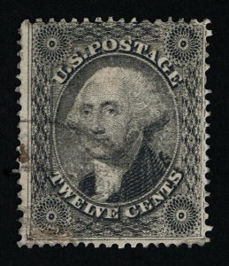 GENUINE SCOTT #36 FINE USED 1857 BLACK PLATE-1 12¢ WASHINGTON CDS CANCEL #11068