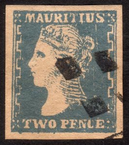 1859, Mauritius 2p, Used, Sc 17, Forgery