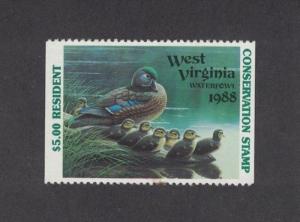 WV2Ah - West Virginia State Duck Stamp.Hunter Type Non Res. Single. MNH. OG.