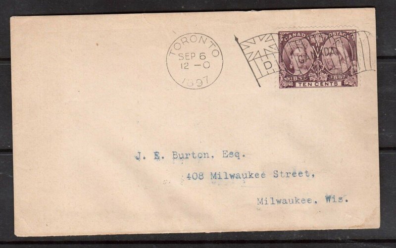 Canada #57 VF Used Tied By Flag Cancel On Cover To USA