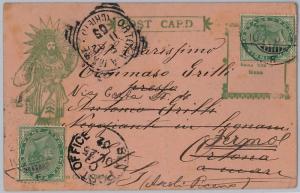 INDIA -  POSTAL HISTORY Postcard to ITALY - SEA POSTOFFICE  - 1902