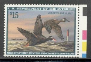 US Stamp #RW63 MNH Pair of Surf Scoters in Flight Over Water Passing a Litehouse