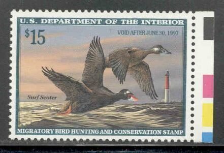 US Stamp #RW63 MNH Pair of Surf Scoters in Flight Over Water Passing a Litehouse