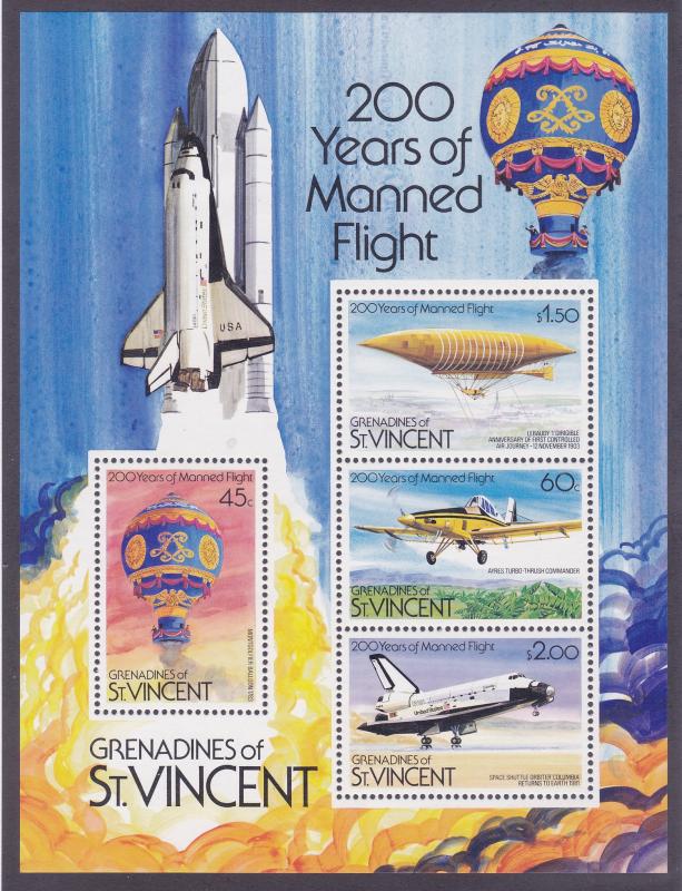 St. Vincent Grenadines 278a MNH 200 Years of Manned Flight Souvenir Sheet of 4