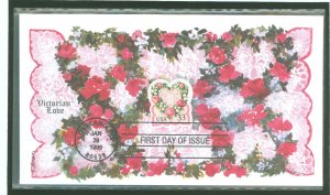 US 3274 1999 33c heart (Victorian Love stamp) on an unaddressed limited edition first day cover overall cachet created by Edken.