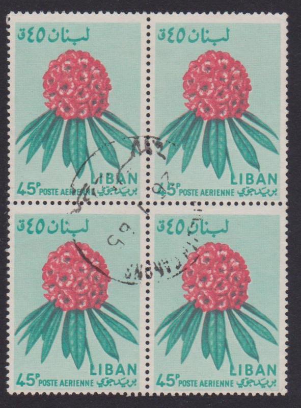 Lebanon Airmail # C395 Rhododendron Flower F-VF used Block of 4 - I Combine S/H