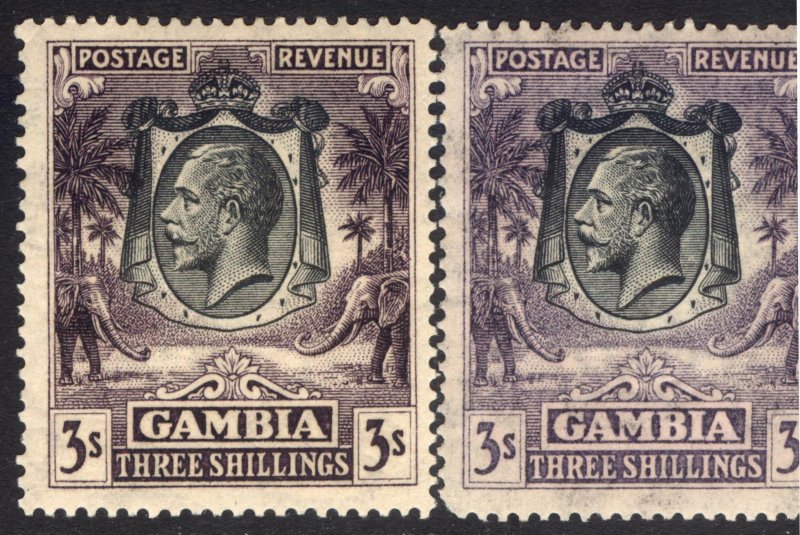 Gambia 1928 3s Slate Purple Comb Perf 13.8x13.7 Scott 117a SG 139 MLH Cat $290