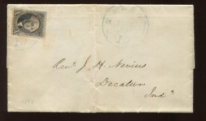 2 Washington Used Stamp on 1848 Cover Philadelphia to Decatur Indiana LV6266