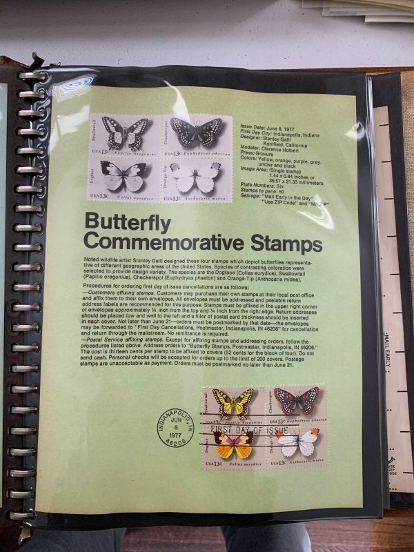 USPS Souvenir Page Scott 1712-1715,1977 butterfly stamps 