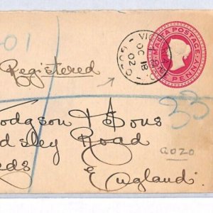 MALTA QV Stationery Cover *GOZO VICTORIA* 1902 CDS Registered Leeds YW27