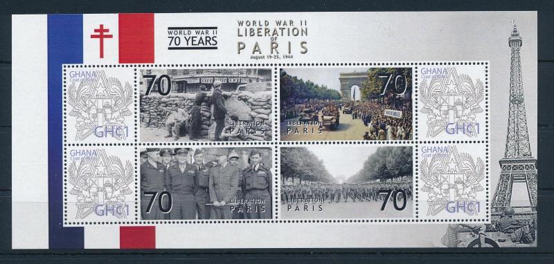 [81154] Ghana 2009 Second World war Liberation of Paris Sheet Eiffel Tower MNH