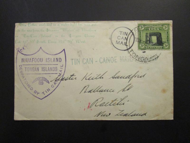 Tonga 1930s Tin Can Mail Cover to USA - Z5852