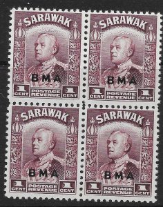 SARAWAK SG126 1945 BMA 1c PURPLE BLOCK OF 4 MNH (r)