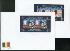 CHAD 2022 105th BIRTH ANNIVERSARY OF JOHN F. KENNEDY SET OF FOUR  S/S's ON  FDCs