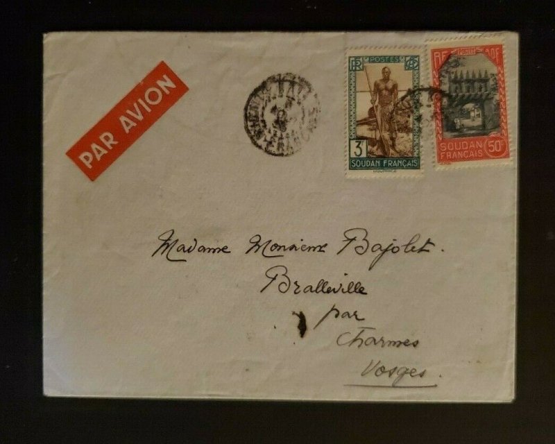 1935 Kala French Sudan to Bralleville France Plane Cachet Back Airmail Cover