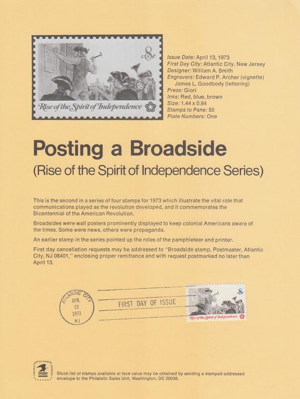 U.S. Souvenir Page SP321 Posting a Broadside 1477