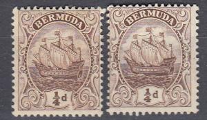 Bermuda - 1910/1912  1/4p Caravel Sc# 40/40a - MLH (317N)