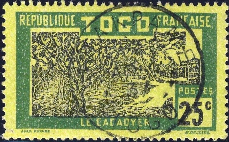 TOGO - 1937 - CACHET À DATE D'ATAKPAME SUR 25c CACACOYER (Yv.131)