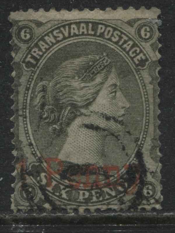 Transvaal QV 1879 6d overprinted 1 PENNY in red used