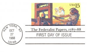 US POSTAL CARD STATIONERY FIRST DAY OF ISSUE THE FEDERALIST PAPERS 1988