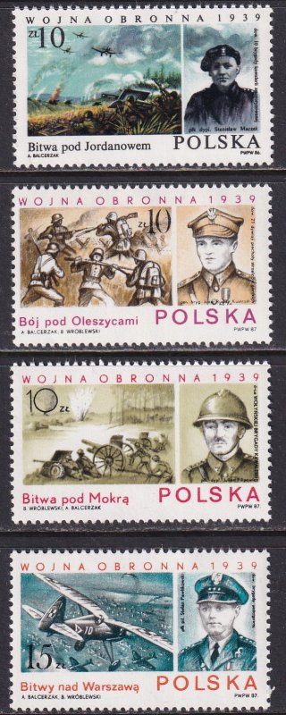 Poland 1986-7 Sc 2757, 2824-6 World War 2 Battles Stamp MNH