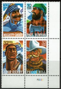 United States #3083-86 Plate Block MNH - Folk Heroes (1996)
