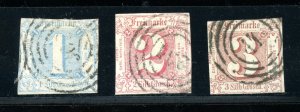 Germany-Thurn & Taxis #10, #11, #12 (G227) Imperf Numerals, U, F-VF, CV$235.00