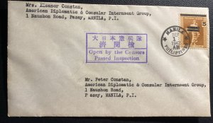 1942 Manila Philippines Japanese Censored  Cover To Consular Interment Group