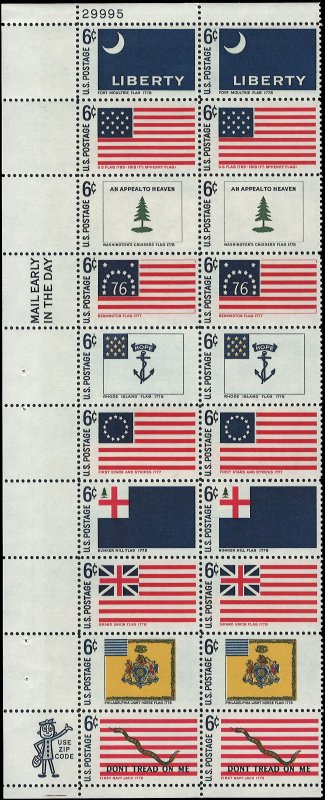 US Scott# 1354a  1968 6c red, gold & bl Litho&Historic Flags '; TAGGED