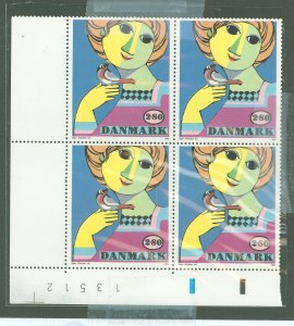 Denmark #789  Plate Block